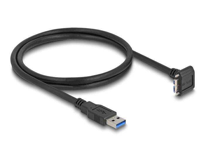Delock USB 5 Gbps Kabel USB Typ-A Stecker gerade zu USB Micro-B Stecker 90° nach unten gewinkelt mit Schraubenabstand 18 mm 1 m schwarz