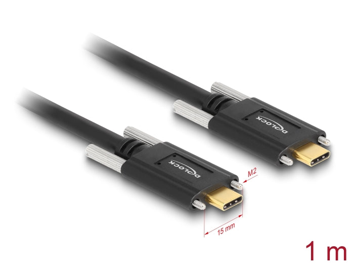 Delock USB 10 Gbps Kabel USB Type-C™ Stecker zu USB Type-C™ Stecker mit Schrauben seitlich 1 m schwarz