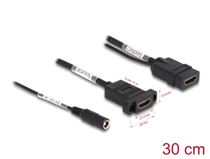 Delock HDMI Kabel 4K 60 Hz mit DC Einspeisung 2,1 x 5,5 mm 0,30 m zum Einbau