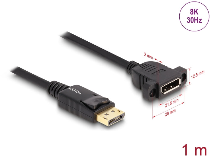 Delock DisplayPort 1.4 Kabel 8K 30 Hz Stecker zu Buchse 1 m zum Einbau schwarz