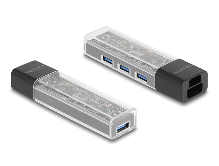 Delock 4 Port USB Hub 5 Gbps mit USB Typ-A oder USB Type-C™ Anschluss in transparentem Gehäuse