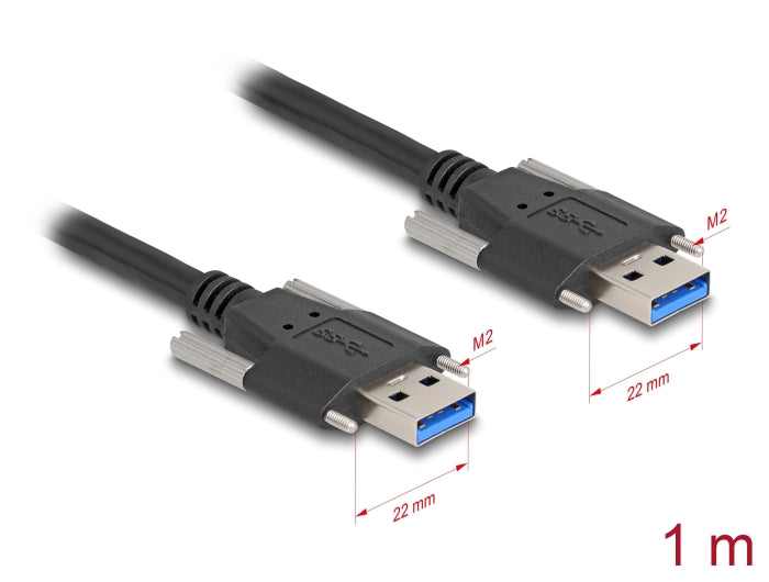 Delock USB 5 Gbps Kabel Typ-A Stecker zu Typ-A Stecker mit Schraubenabstand 22 mm 1 m schwarz