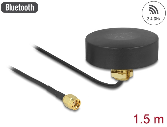 Delock WLAN 802.11 b/g/n Antenne RP-SMA Stecker 2 dBi starr omnidirektional mit Anschlusskabel RG-174 1,5 m outdoor schwarz