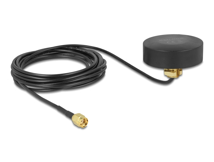 Delock WLAN 802.11 b/g/n Antenne RP-SMA Stecker 2 dBi starr omnidirektional mit Anschlusskabel RG-174 1,5 m outdoor schwarz
