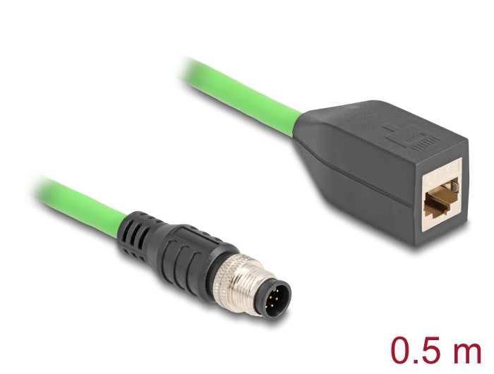 Delock M12 Kabel A-kodiert 8 Pin Stecker zu RJ45 Buchse PUR (TPU) 0,5 m