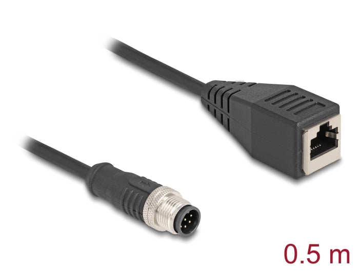Delock M12 Kabel A-kodiert 8 Pin Stecker zu RJ45 Buchse PVC 0,5 m