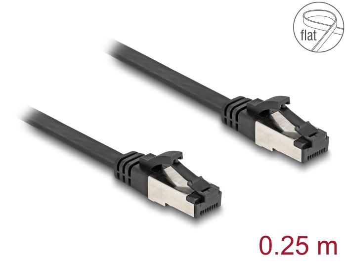 Delock RJ45 Flachband Patchkabel Stecker zu Stecker Cat.8.1 flexibel 0,25 m schwarz