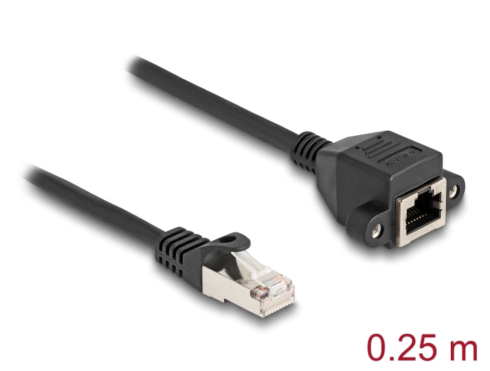 Delock RJ50 Verlängerungskabel Stecker zu Buchse S/FTP 0,25 m schwarz