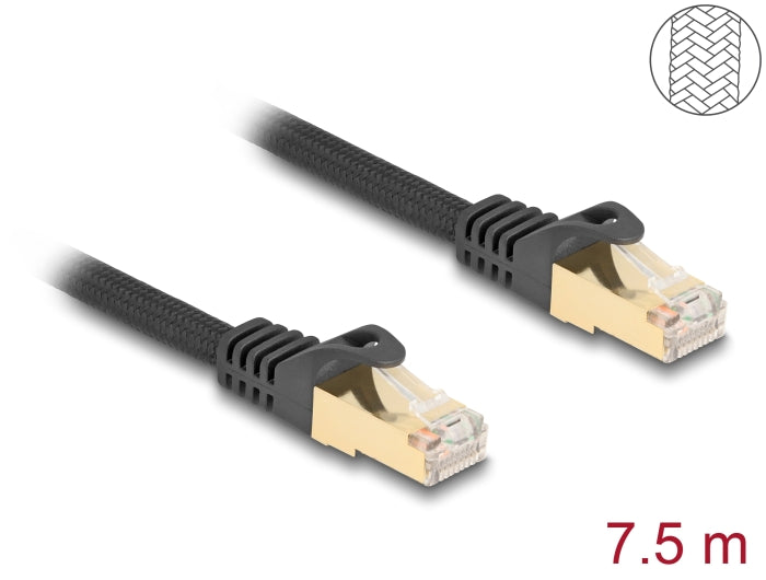 Delock RJ45 Netzwerkkabel mit Geflechtmantel Cat.6A S/FTP Stecker zu Stecker 7,5 m schwarz