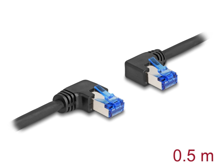 Delock RJ45 Netzwerkkabel Cat.6A S/FTP rechts / links gewinkelt 0,5 m schwarz