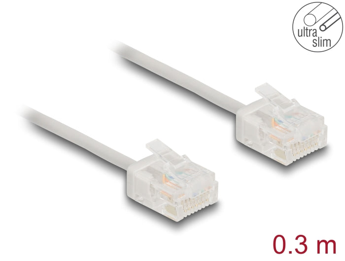 Delock RJ45 Netzwerkkabel Cat.6 UTP Ultra Slim 0,3 m grau mit kurzen Steckern