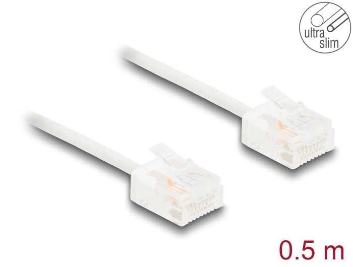 Delock RJ45 Netzwerkkabel Cat.6 UTP Ultra Slim 0,5 m weiß mit kurzen Steckern