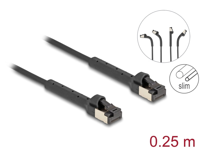 Delock RJ45 Slim Netzwerkkabel Cat.8.1 U/FTP winkelbar bis 40 Gbps schwarz 0,25 m