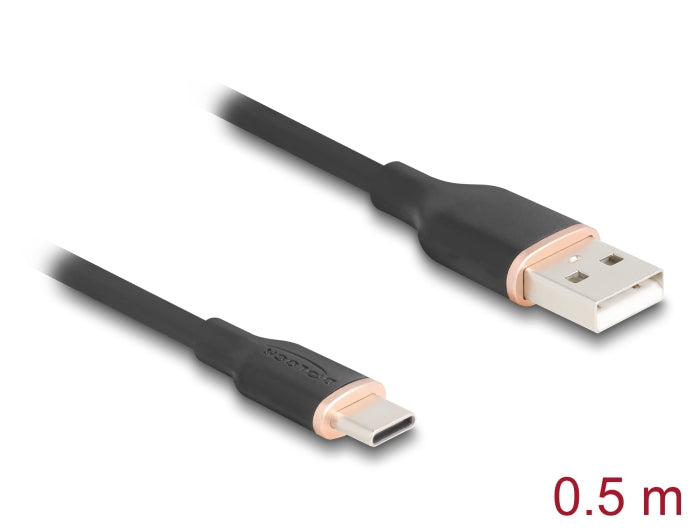 Delock USB 2.0 Kabel USB Typ-A Stecker zu USB Type-C™ Stecker 0,5 m schwarz Silikon