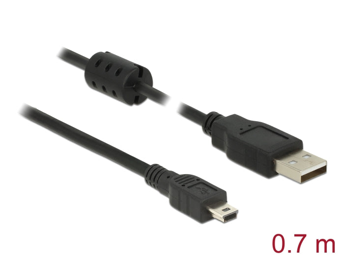 Delock USB 2.0 Kabel Typ-A Stecker zu USB 2.0 Mini-B Stecker 0,7 m schwarz