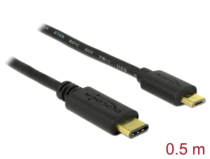 Delock Kabel USB Type-C™ 2.0 Stecker > USB 2.0 Typ Micro-B Stecker 0,5 m schwarz