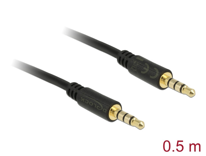 Delock Klinkenkabel 3,5 mm 4 Pin Stecker zu Stecker 0,5 m schwarz