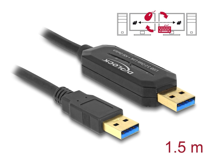 Delock USB 5 Gbps Data Link Kabel + KM Switch Typ-A zu Typ-A 1,5 m