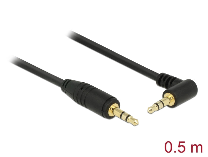 Delock Klinkenkabel 3,5 mm 3 Pin Stecker > Stecker gewinkelt 0,5 m schwarz