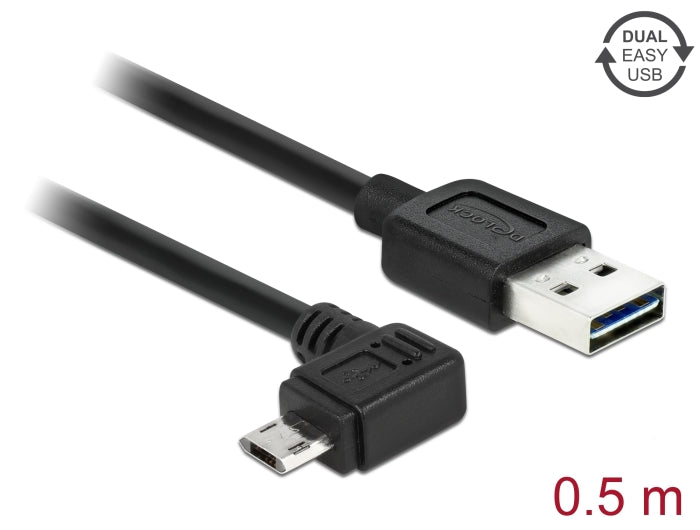 Delock Kabel EASY-USB 2.0 Typ-A Stecker > EASY-USB 2.0 Typ Micro-B Stecker gewinkelt links / rechts 0,5 m schwarz