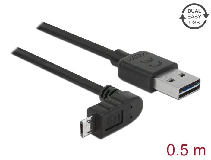 Delock Kabel EASY-USB 2.0 Typ-A Stecker > EASY-USB 2.0 Typ Micro-B Stecker gewinkelt oben / unten 0,5 m schwarz