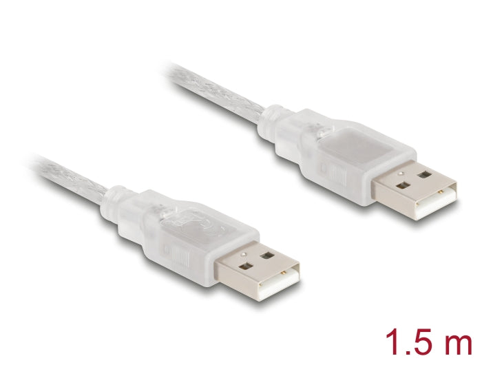 Delock Kabel USB 2.0 Typ-A Stecker > USB 2.0 Typ-A Stecker 1,5 m transparent