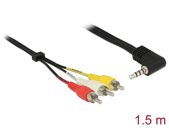 Delock Kabel Klinke 3,5 mm 4 Pin Stecker gewinkelt > 3 x Cinch Stecker 1,5 m