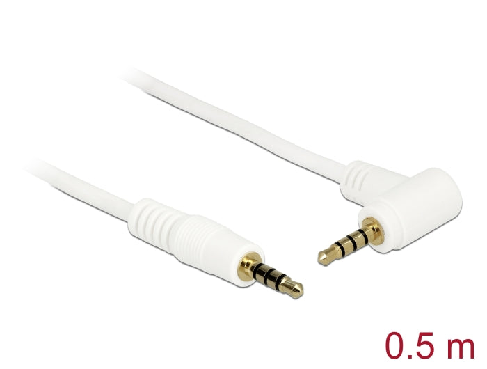 Delock Kabel Klinke 3,5 mm 4 Pin Stecker > Stecker gewinkelt 0,5 m weiß