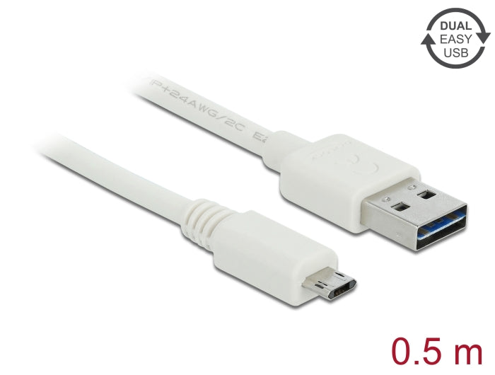 Delock Kabel EASY-USB 2.0 Typ-A Stecker > EASY-USB 2.0 Typ Micro-B Stecker 0,5 m weiß