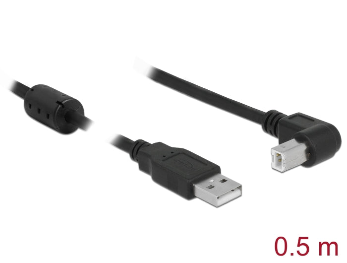 Delock Kabel USB 2.0 Typ-A Stecker > USB 2.0 Typ-B Stecker gewinkelt 0,5 m schwarz