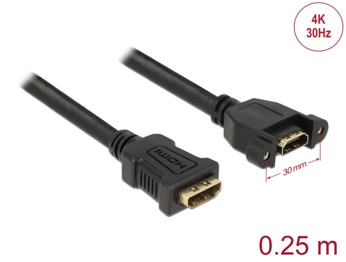 Delock Kabel HDMI-A Buchse > HDMI-A Buchse zum Einbau 4K 30 Hz 0,25 m