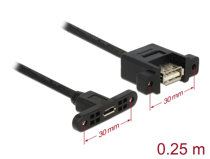 Delock Kabel USB 2.0 Micro-B Buchse zum Einbau > USB 2.0 Typ-A Buchse zum Einbau 25 cm