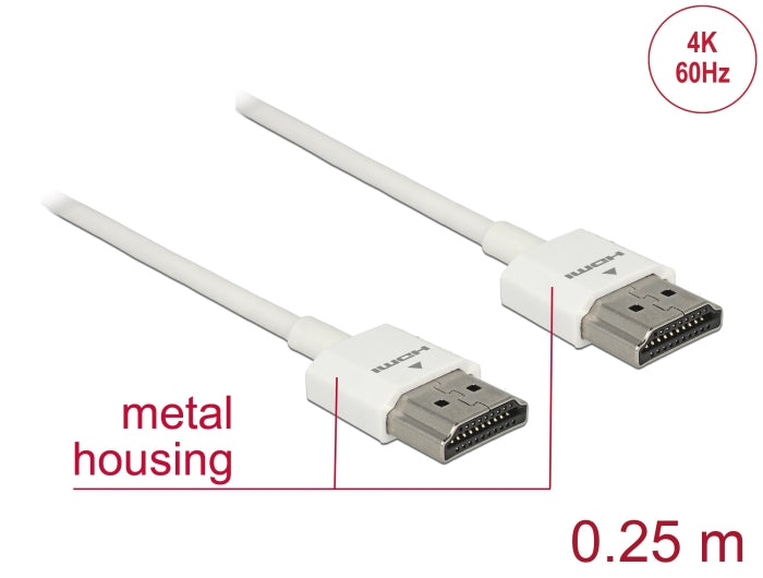 Delock Kabel High Speed HDMI mit Ethernet - HDMI-A Stecker > HDMI-A Stecker 3D 4K 0,25 m Slim High Quality