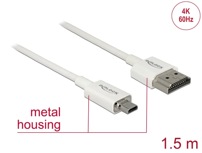 Delock Kabel High Speed HDMI mit Ethernet - HDMI-A Stecker > HDMI Micro-D Stecker 3D 4K 1,5 m Slim High Quality