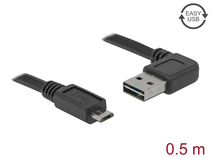 Delock Kabel EASY-USB 2.0 Typ-A Stecker gewinkelt links / rechts > USB 2.0 Typ Micro-B Stecker 0,5 m