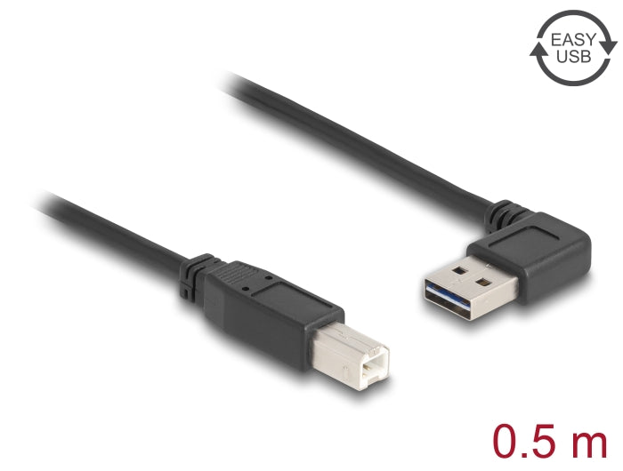 Delock Kabel EASY-USB 2.0 Typ-A Stecker gewinkelt links / rechts > USB 2.0 Typ-B Stecker 0,5 m