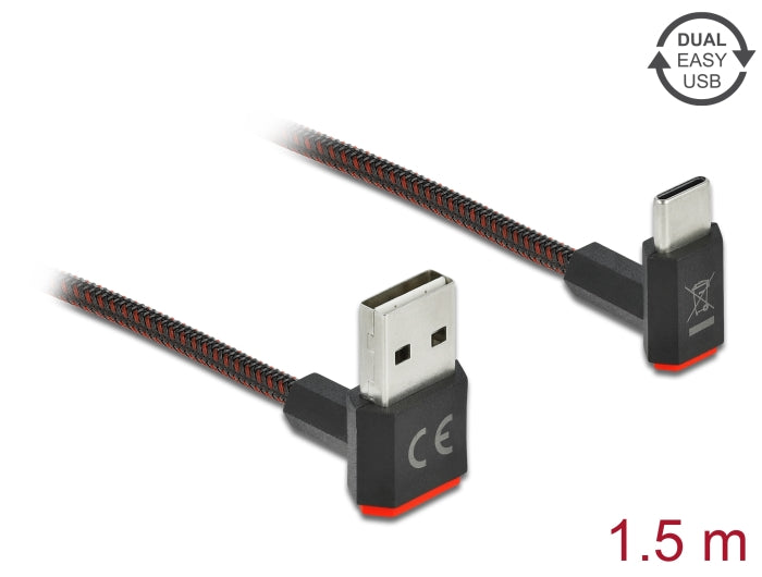 Delock EASY-USB 2.0 Kabel Typ-A Stecker zu USB Type-C™ Stecker gewinkelt oben / unten 1,5 m schwarz