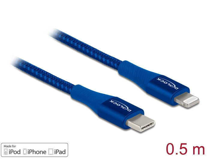 Delock Daten- und Ladekabel USB Type-C™ zu Lightning™ für iPhone™, iPad™ und iPod™ blau 0,5 m MFi