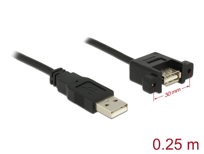 Delock Kabel USB 2.0 Typ-A Stecker > USB 2.0 Typ-A Buchse zum Einbau 0,25 m