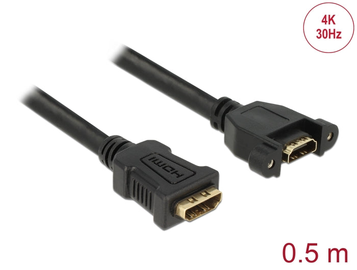 Delock Kabel HDMI-A Buchse > HDMI-A Buchse zum Einbau 4K 30 Hz 0,5 m