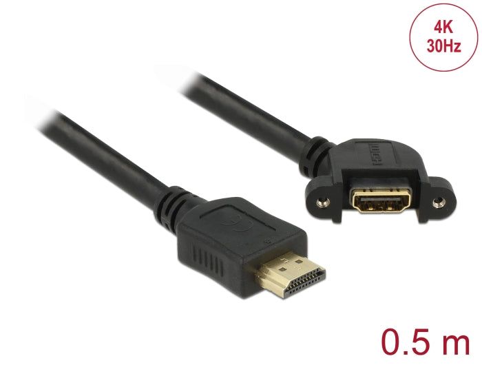 Delock Kabel HDMI-A Stecker > HDMI-A Buchse zum Einbau 110° gewinkelt 4K 30 Hz 0,5 m