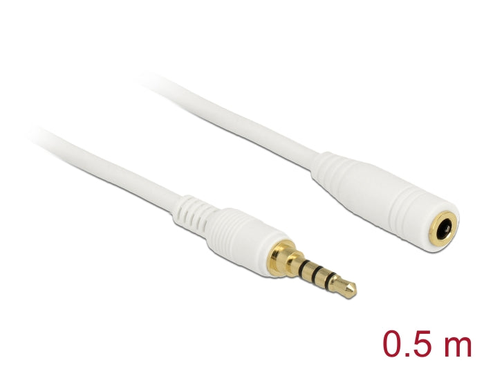 Delock Klinkenverlängerungskabel 3,5 mm 4 Pin Stecker zu Buchse 0,5 m weiß