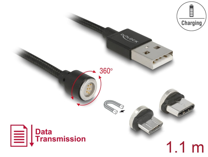 Delock Magnetisches USB Daten- und Ladekabelset für Micro USB / USB Type-C™ schwarz 1,1 m