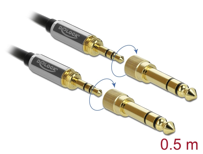 Delock Klinkenkabel 3,5 mm 3 Pin Stecker zu Stecker mit Schraubadapter 0,5 m