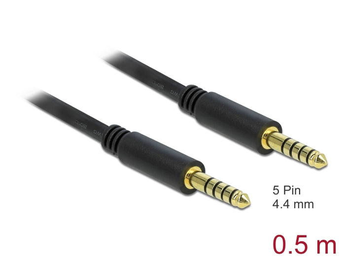 Delock Klinkenkabel 4,4 mm 5 Pin Stecker zu Stecker 0,5 m schwarz