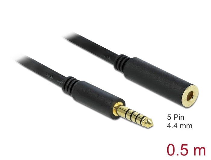 Delock Verlängerungskabel Klinke 4,4 mm 5 Pin Stecker zu Buchse 0,5 m schwarz