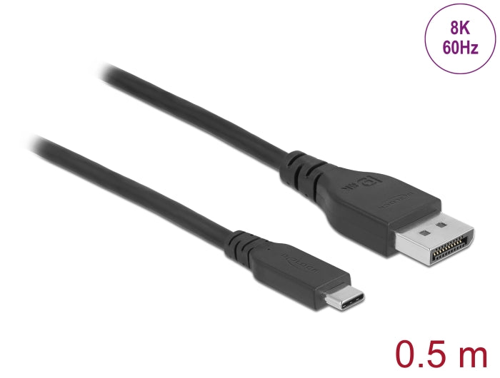 Delock Bidirektionales USB Type-C™ zu DisplayPort Kabel (DP Alt Mode) 8K 60 Hz 0,5 m DP 8K zertifiziert