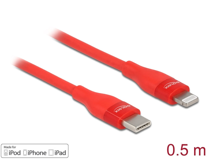 Delock Daten- und Ladekabel USB Type-C™ zu Lightning™ für iPhone™, iPad™ und iPod™ rot 0,5 m MFi