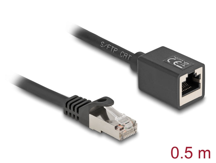 Delock Netzwerk Verlängerungskabel RJ45 Stecker zu RJ45 Buchse Cat.6A S/FTP 0,5 m schwarz
