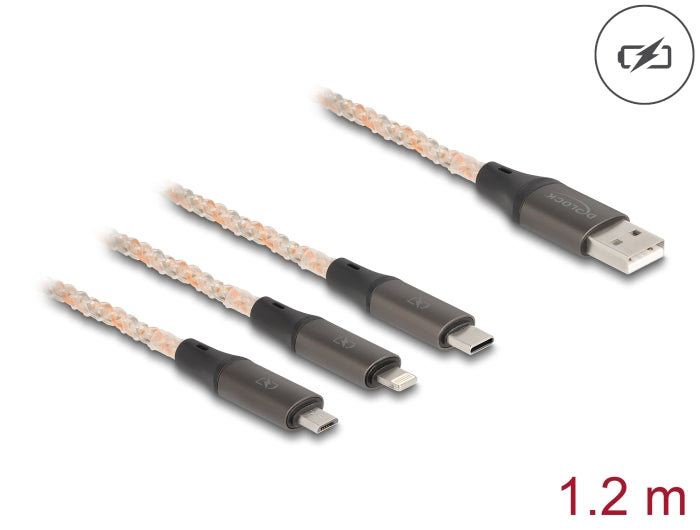 Delock USB RGB Ladekabel 3 in 1 Typ-A zu Lightning™ / Micro USB / USB Type-C™ 1,20 m